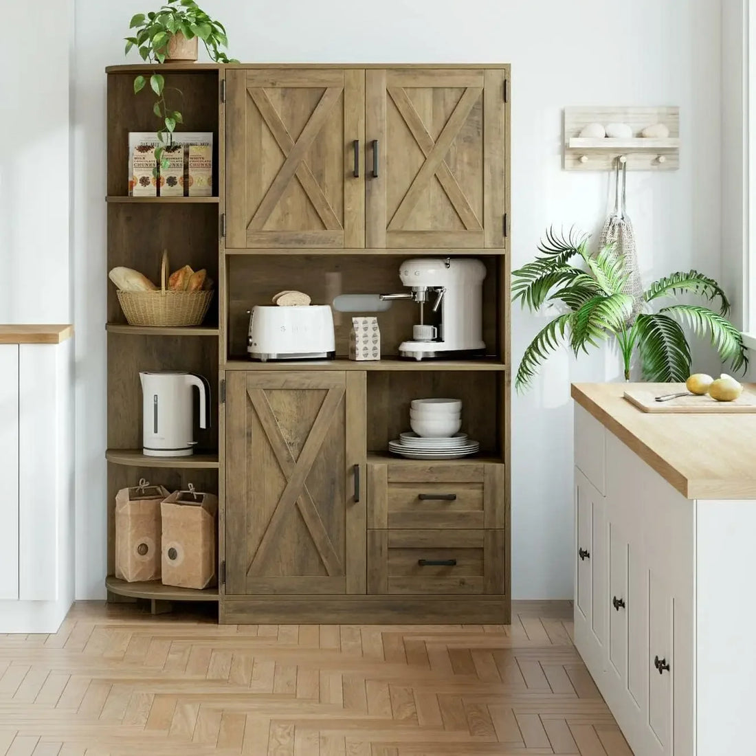 60.4" Farmhouse Kitchen Pantry Storage Cabinet