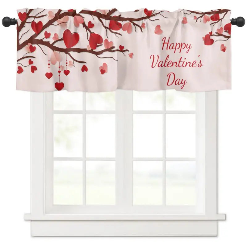 Valentine's Day Semi-Shaded Kitchen Curtain – Floral Printed Coffee Bay Half Curtain