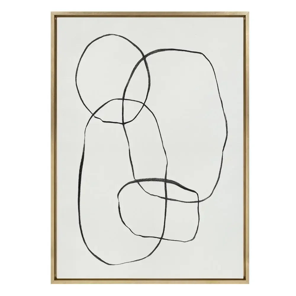 Modern Circles Framed Canvas Wall Art – 28x38 Inch Gold Geometric Abstract by Teju Reval