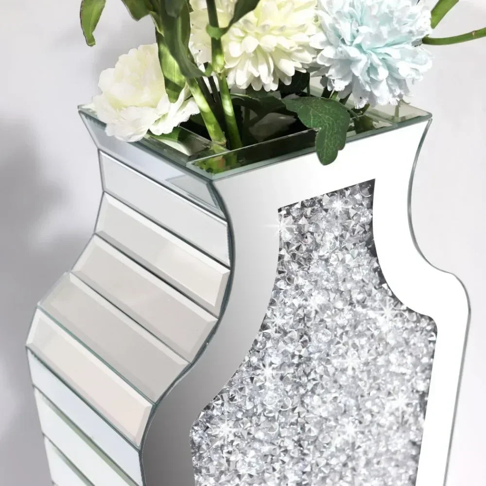 Crystal Silver Glass Decorative Mirror Vase – Luxury Crushed Diamond 27" Floor Vase