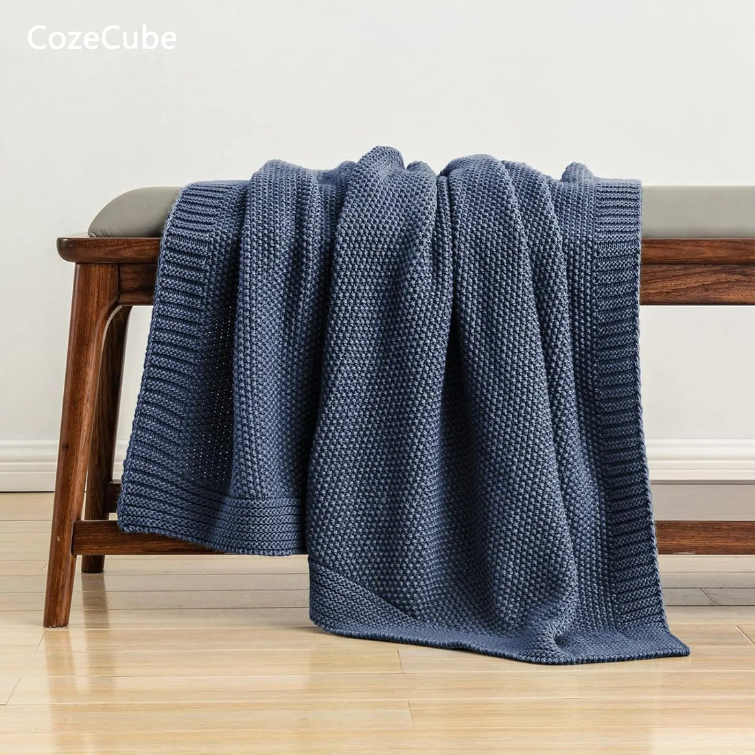 Blue Cable Knit Throw Blanket – Soft, Cozy & Lightweight Decorative Blanket for Couch & Bed