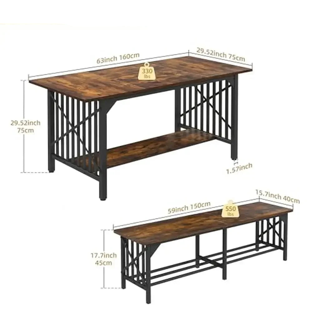 Industrial 3-Piece Dining Table Set with Dual Storage – Seats 4-8 People