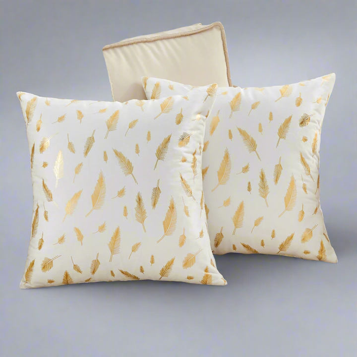 Pack of 2 Decorative Velvet Throw Pillow Covers – Gold Leaf Feather Design for Couch, Bed, Sofa