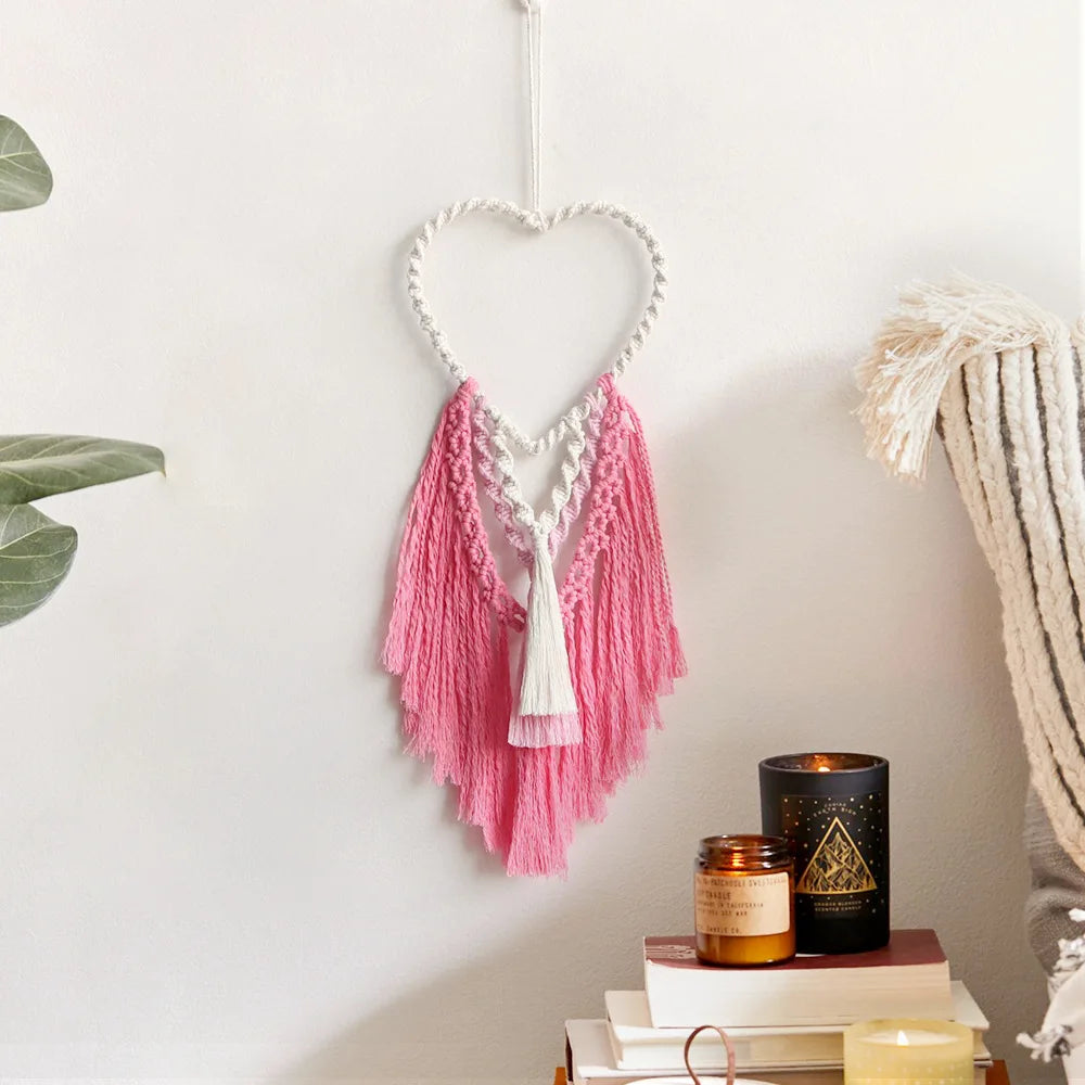 Heart Macrame Wall Hanging - Peach Tapestry for Nursery and Room Decor