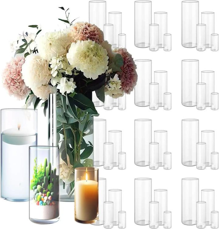 48-Pack Clear Glass Cylinder Vases – Perfect for Centerpieces and Floating Candle Arrangements