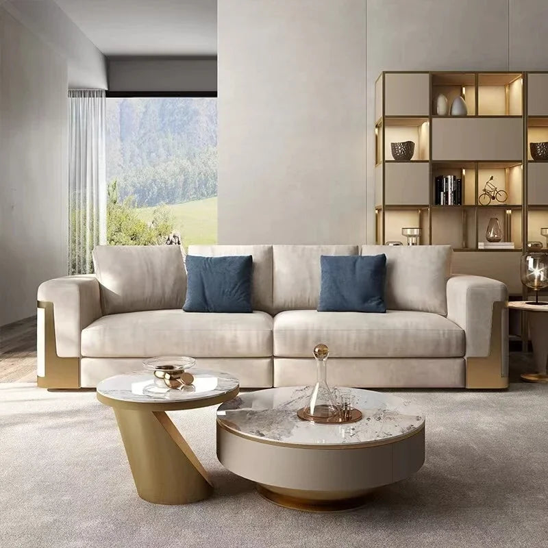 Living room furniture Italian light luxury leather sofa Living room three curved minimalist sofa