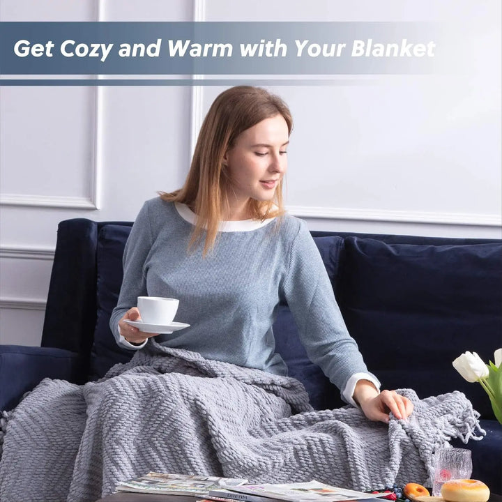 Bedsure Grey Knit Throw Blanket – Soft & Warm Chenille Blanket for Couch & Chair