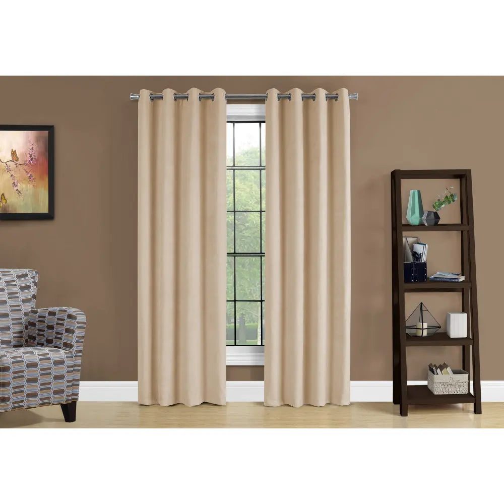 Room Darkening Curtain Panels – 2pcs Set with Grommets, Beige Micro Suede