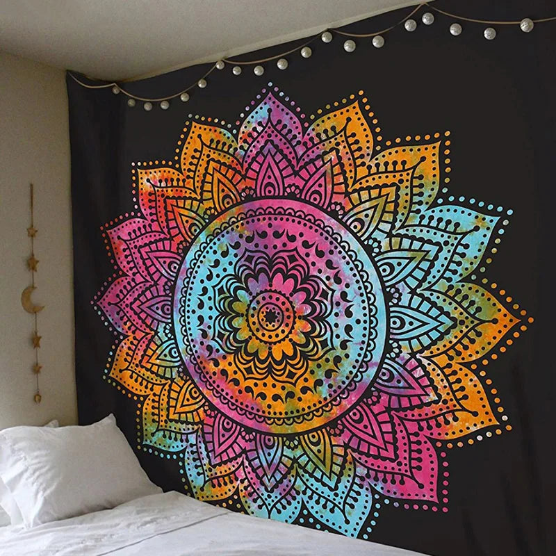 Polyester Mandala Print Tapestry – Wall Hanging, Carpet, Yoga Mat, or Beach Blanket