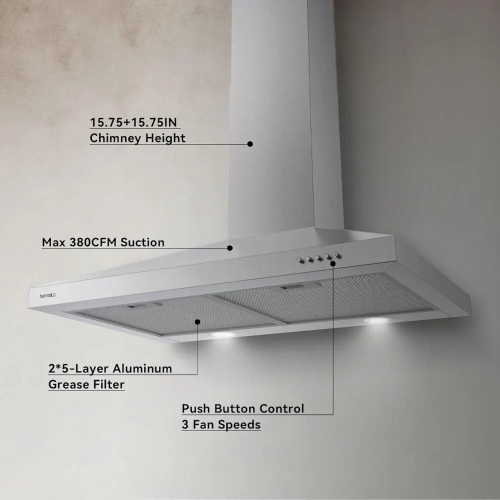 Range Hood 30 inch Stainless Steel, Wall Mount Vent Hood for Kitchen with Charcoal Filter, Range Hoods with Ducted