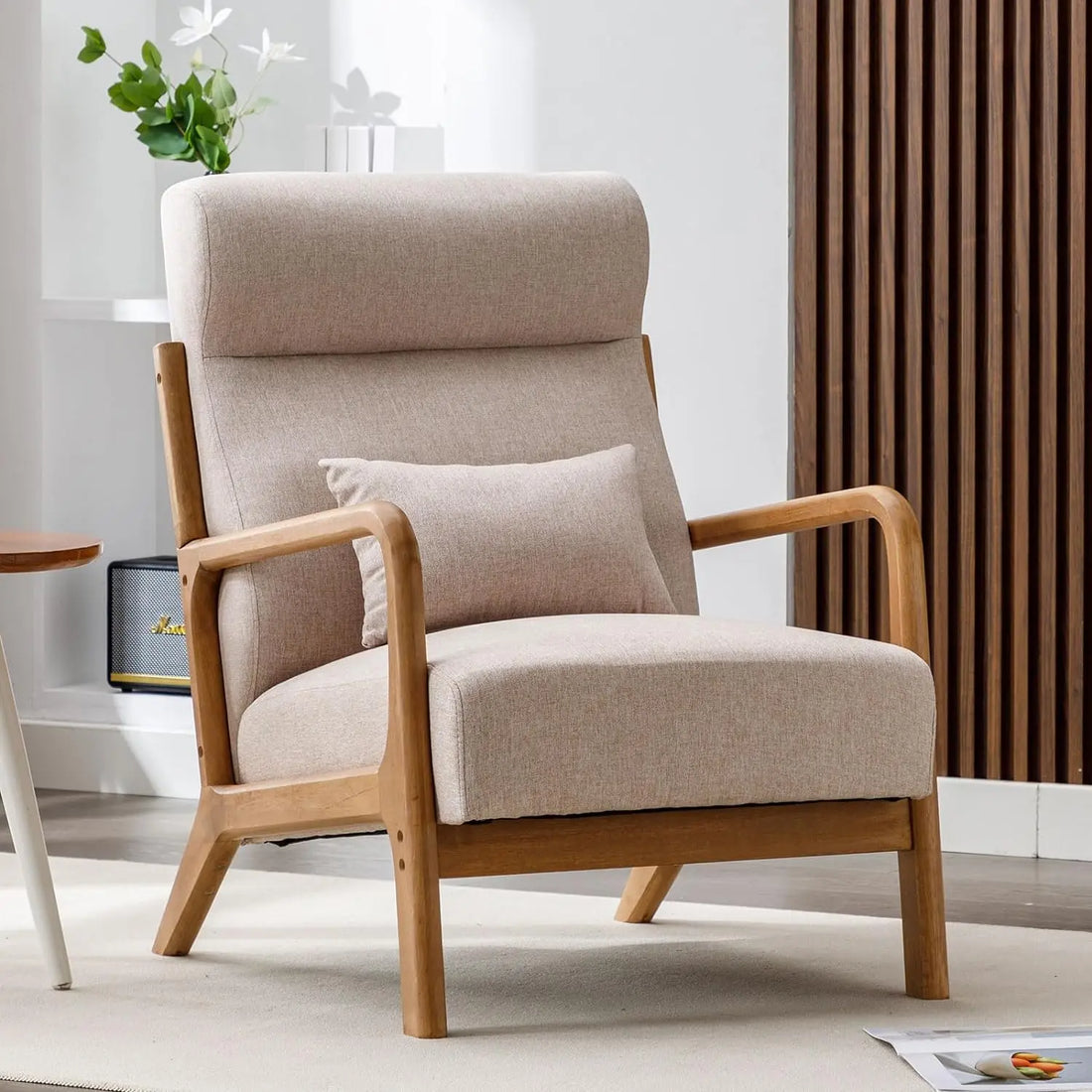 Mid-Century Modern Accent Chairs Set of 2 – Fabric Lounge Armchairs with Solid Wood Frame