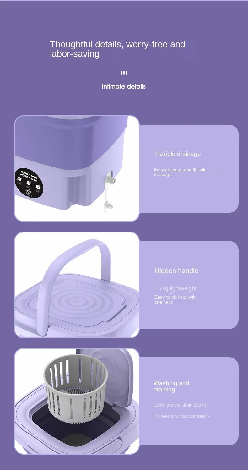 BALASHOV Portable Small Folding Washing Machine – Compact Washer for Clothes, Socks & Underwear (Travel-Friendly)