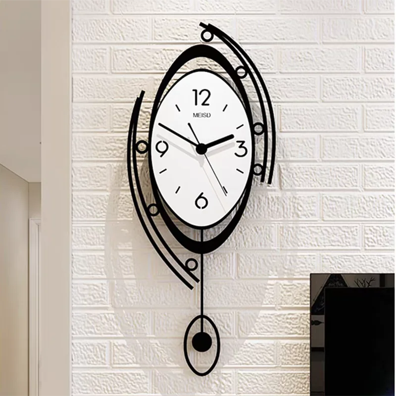 Modern Minimalist Nordic Wall Clock with Silent Circular Pendulum – Elegant Living Room Decoration