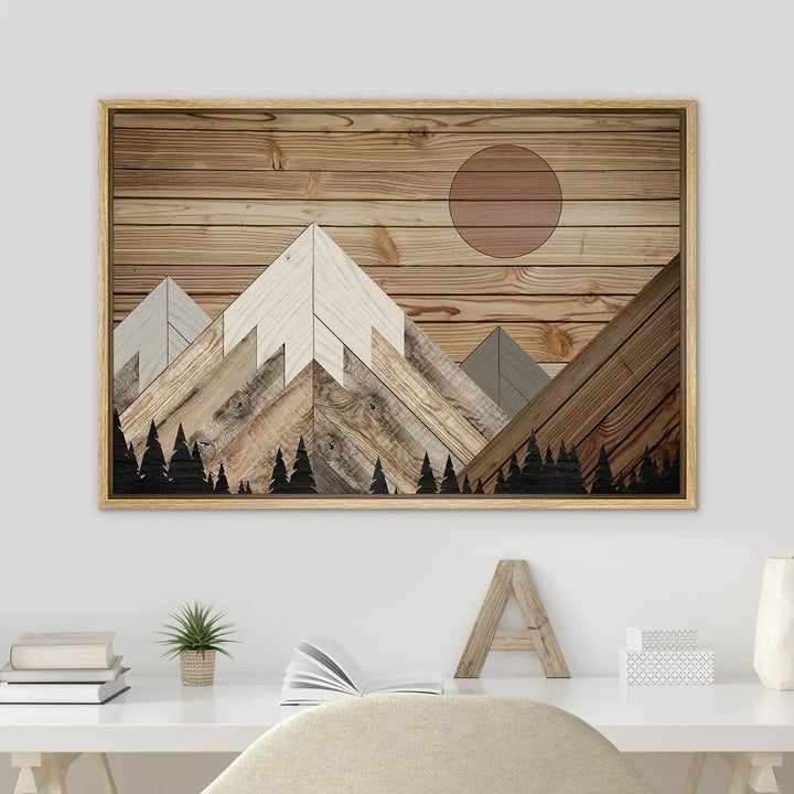 Framed Canvas Print – Mountain Forest Rustic Landscape Wall Art for Living Room, Bedroom, and Office