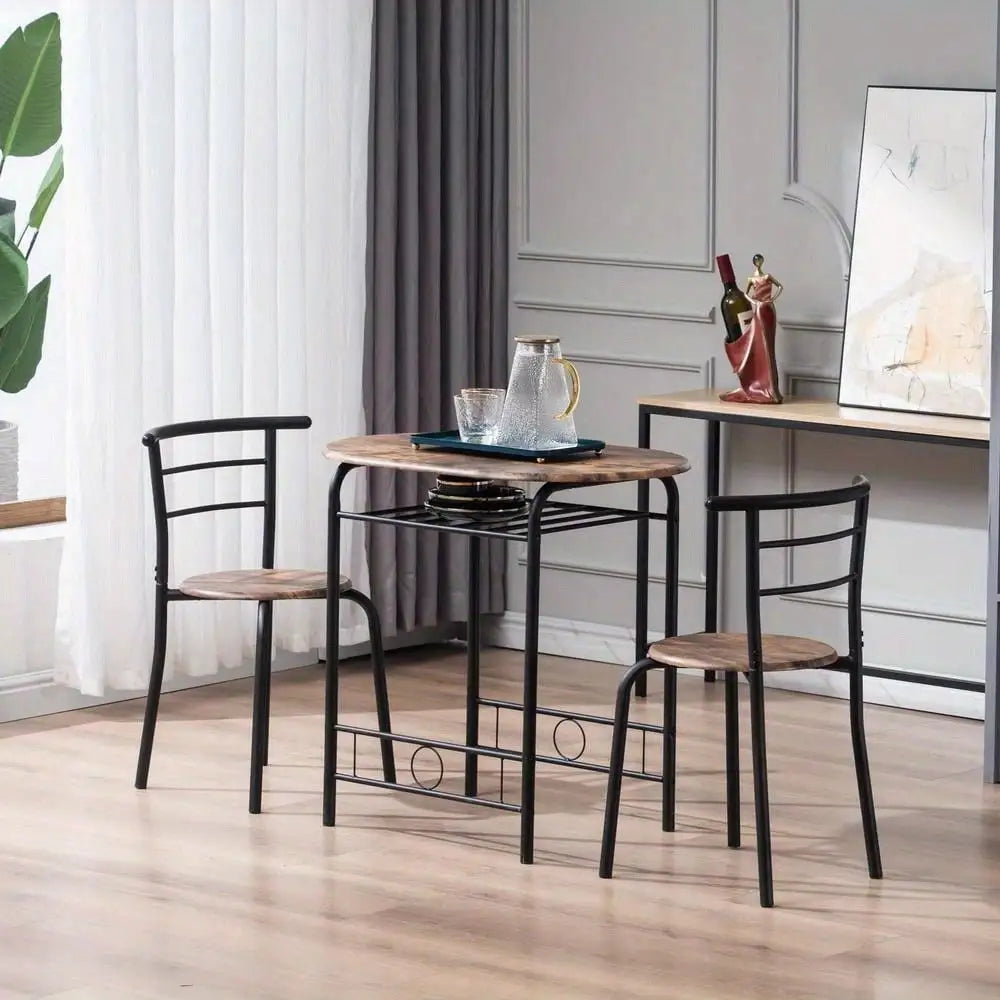 3-Piece Metal Dining Table Set – Space-Saving Table with 2 Chairs