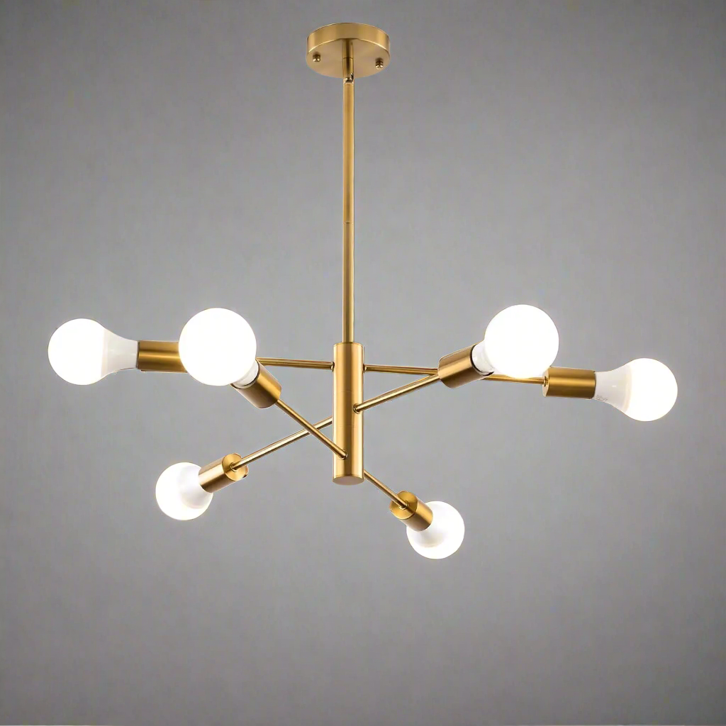 Sputnik Chandelier – Gold Modern Industrial 6-Light Mid-Century Ceiling Lighting Fixture