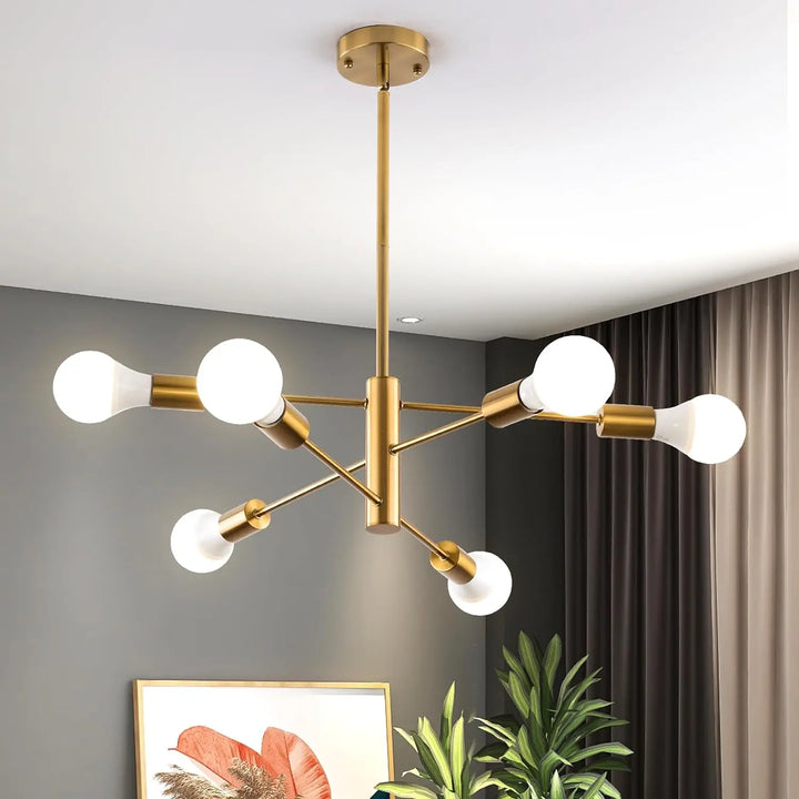 Sputnik Chandelier – Gold Modern Industrial 6-Light Mid-Century Ceiling Lighting Fixture