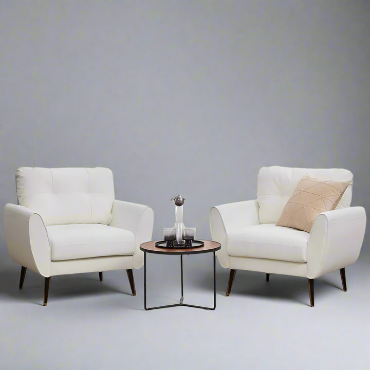 Accent Chairs Set of 2 – White Faux Leather Modern Living Room Chairs