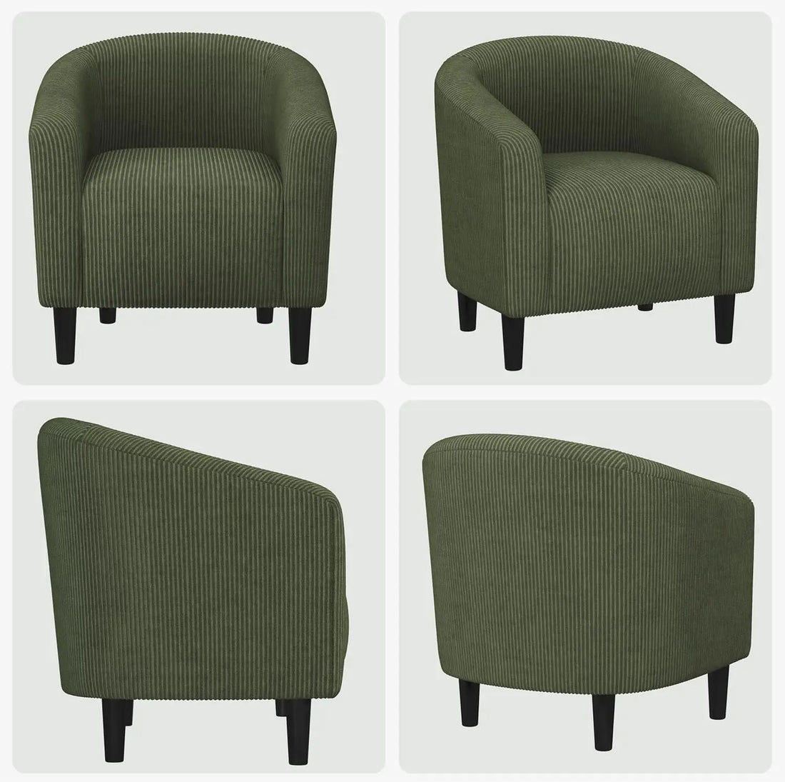 Set of 2 Fuzzy Club Accent Chairs – Dark Green with Soft Padded Armrests for Living Room, Bedroom, or Office