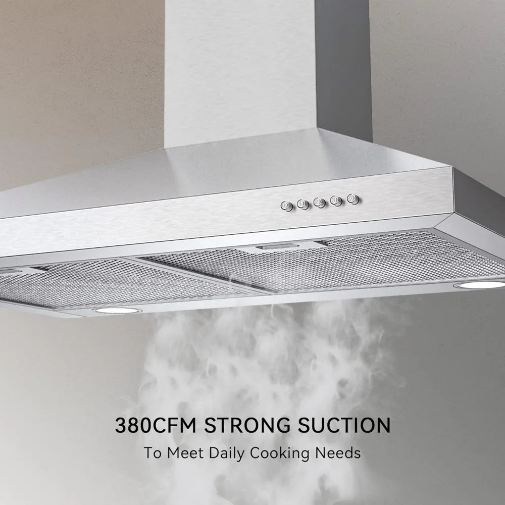 Range Hood 30 inch Stainless Steel, Wall Mount Vent Hood for Kitchen with Charcoal Filter, Range Hoods with Ducted