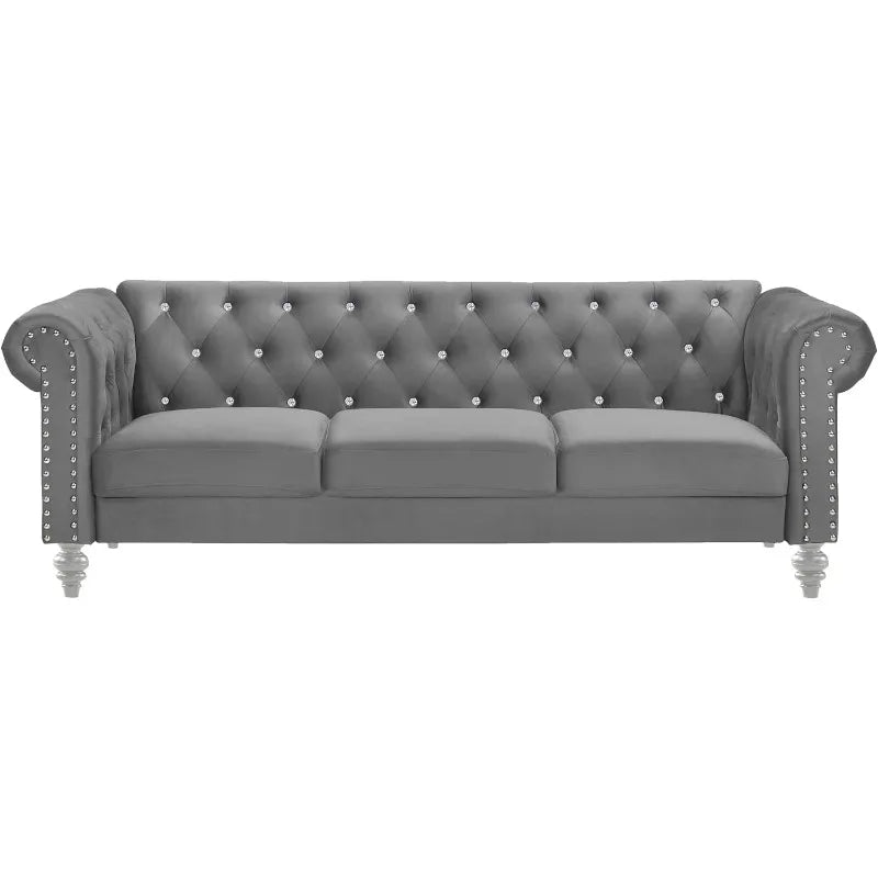 Glam Emma Velvet Three-Seater Chesterfield Sofa