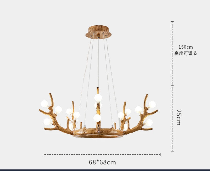 2025 American Country Retro Antler Chandelier – Vintage Rustic Pendant Lamp for Restaurants and Living Rooms