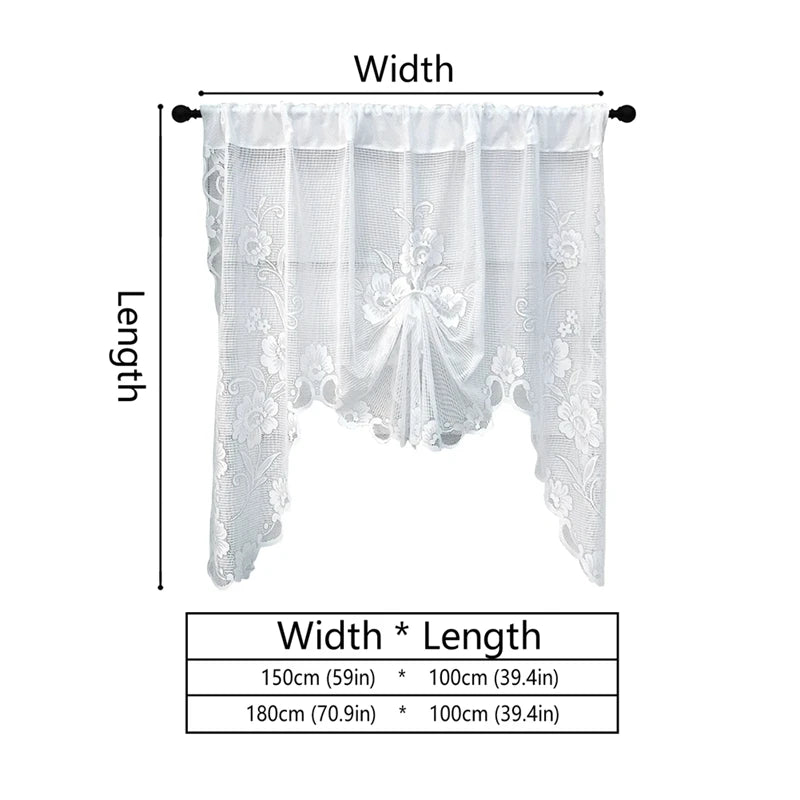 French Vintage Embroidered Kitchen Short Curtain – Romantic Lace Wavy Drapery