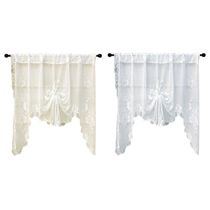 French Vintage Embroidered Kitchen Short Curtain – Romantic Lace Wavy Drapery