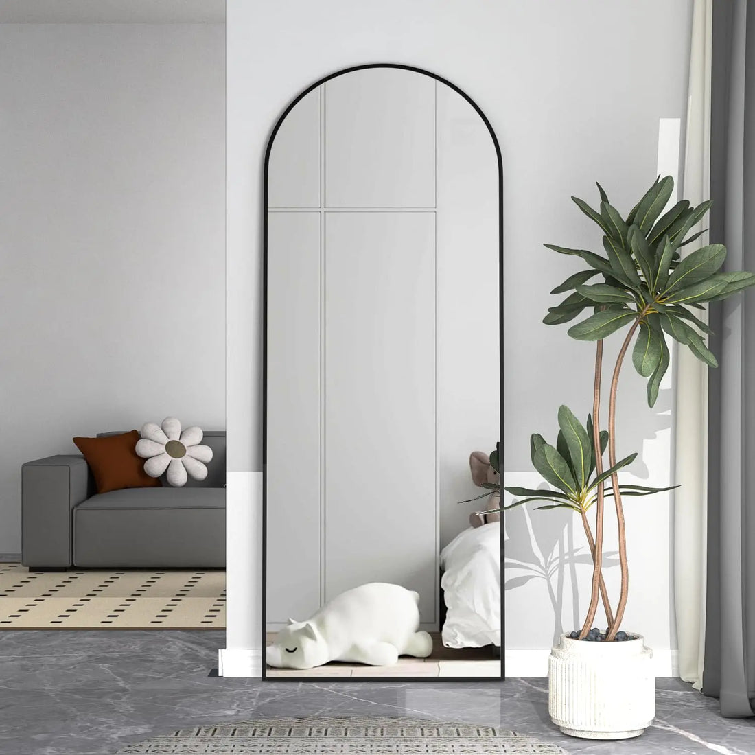 CASSILANDO 64" x 21" Arched Full-Length Mirror – Floor Standing & Wall Mounted, Gold/Black Metal Frame