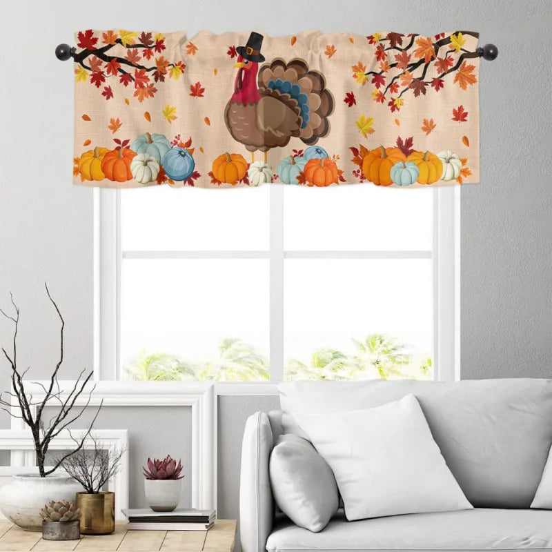 Thanksgiving Autumn Pumpkin Maple Leaf Short Curtains – Farmhouse Curtains for Kitchen, Cabinet, and Window