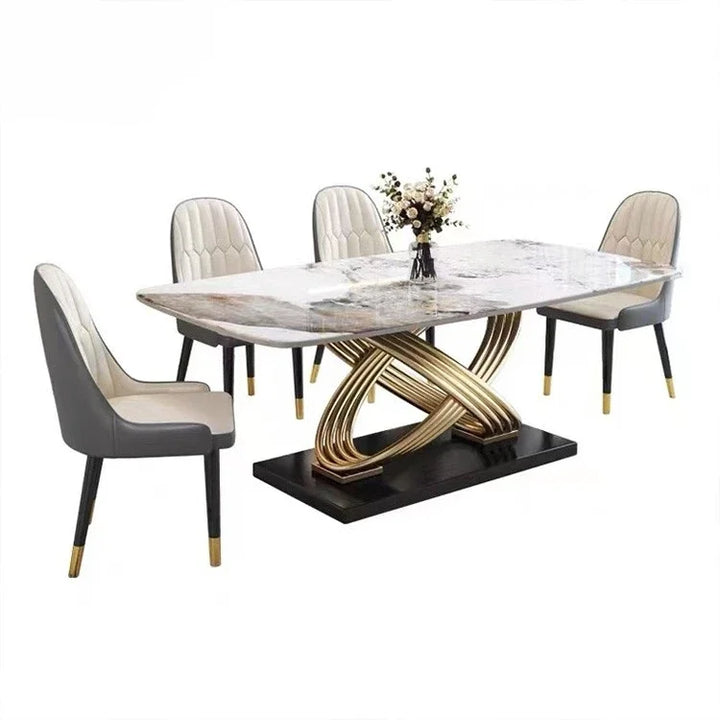 Modern Luxury Marble Stone Dining Table Set with Leather Chairs – 4, 6, or 8 Seater