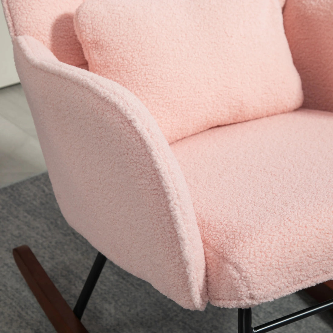 HOMCOM Boucle Rocking Chair with Headrest and Lumbar Pillow – Modern Pink Sherpa Rocker for Living Room, Bedroom & Nursery