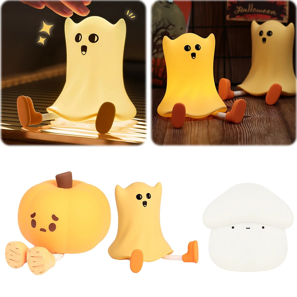 Cartoon Pumpkin LED Night Light USB Rechargeable 500mAh Battery Cute Pumpkin Silicone Lamp Touch Switch Silicone LED Kawaii Lamp