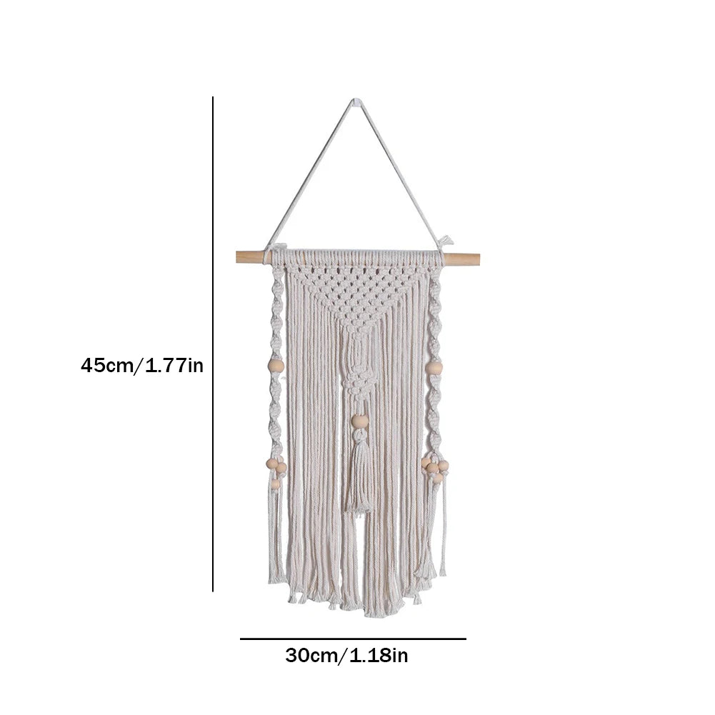 Macrame Woven Tapestry – Bohemian Round Tassel Fringe Wall Hanging for Bedroom and Baby Nursery