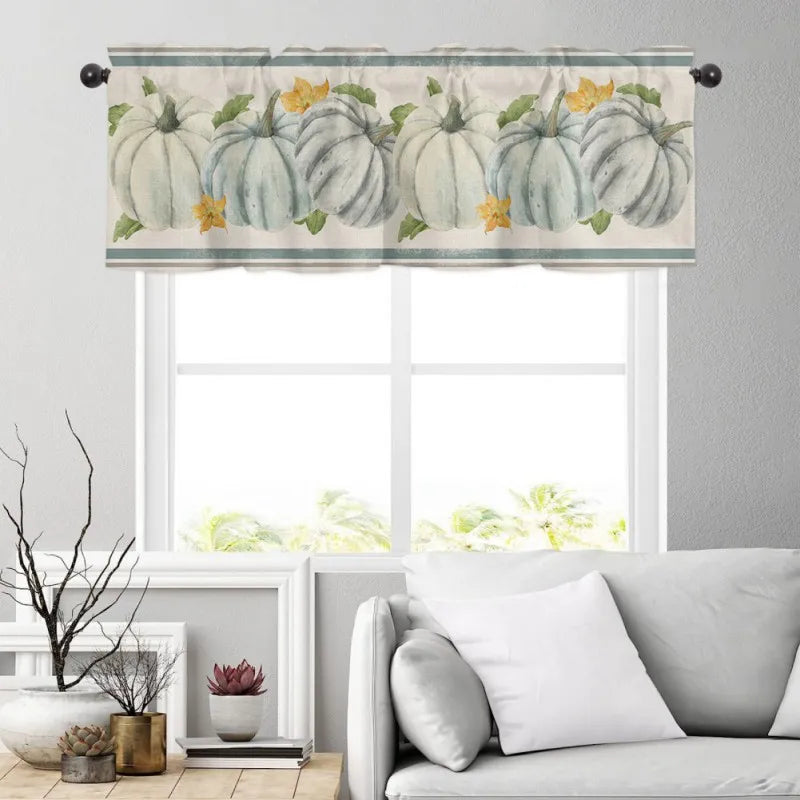 Thanksgiving Autumn Pumpkin Maple Leaf Short Curtains – Farmhouse Curtains for Kitchen, Cabinet, and Window