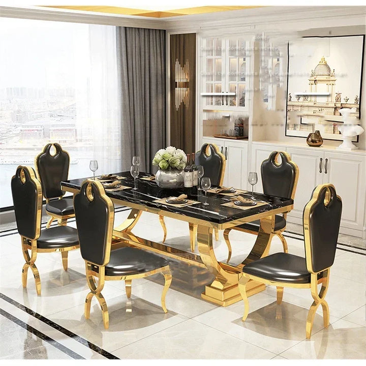 Modern Luxury Large Marble Top Dining Table Set – 6 & 8 Seater with Leather Chairs