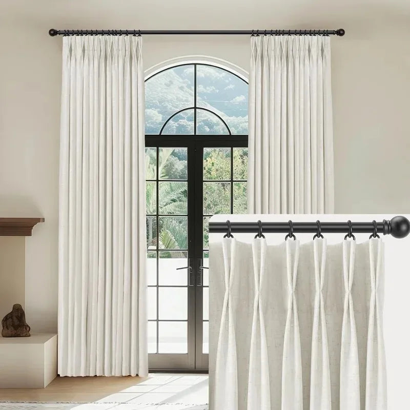 Linen Pinch Pleated Blackout Curtains – 100% Black, 108 Inches Long (2 Panels, 40"W x 108"L Each)