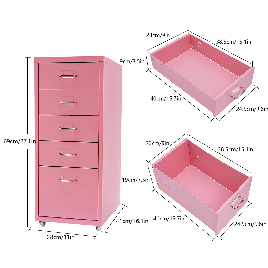 Aluminum Alloy 5-Drawer Storage Cabinet – Pink Filing & Organizer Cabinet for Office, Home, and Bedroom