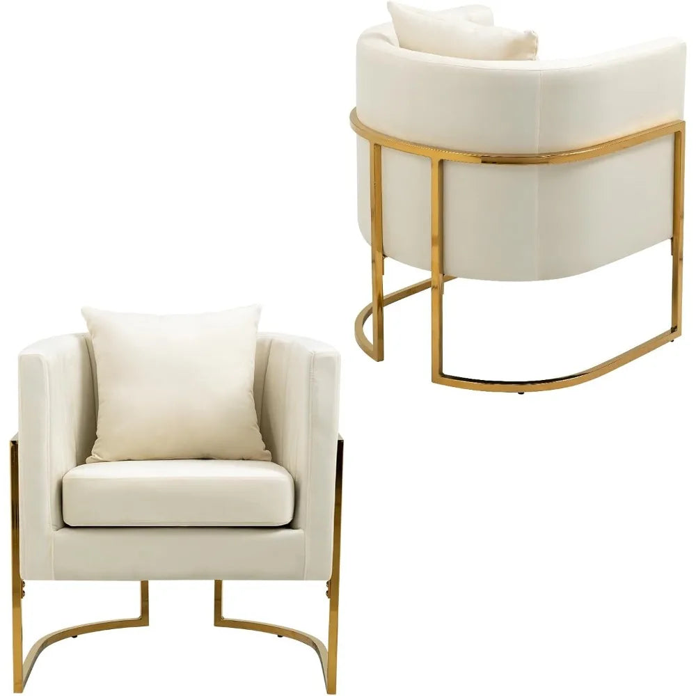 Velvet Accent Chairs Set of 2 – Mid Century Modern Barrel Armchairs with Pillow for Living Room