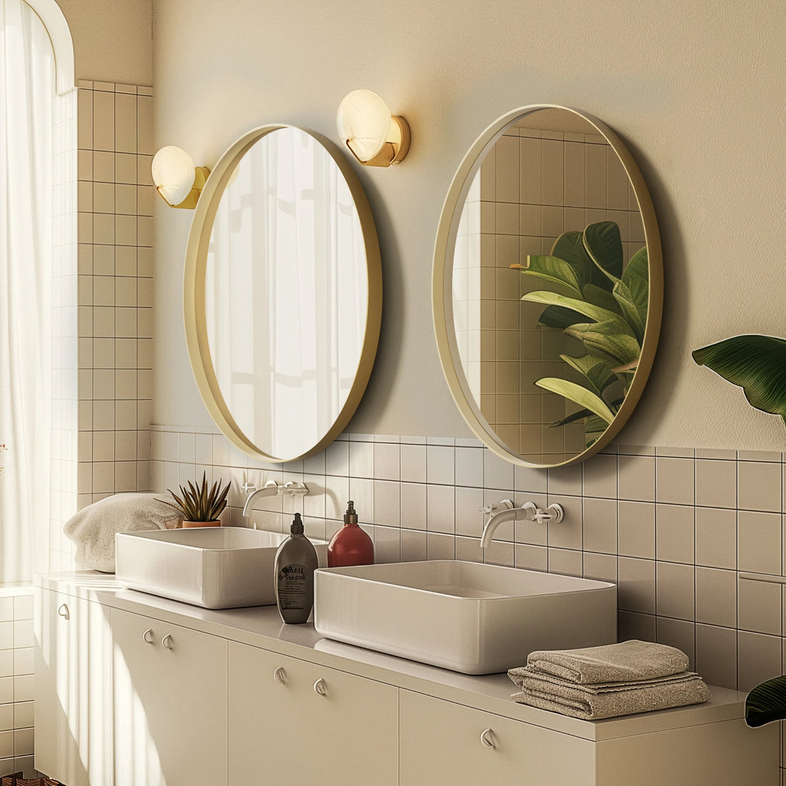 Oval Gold Bathroom Mirror – Elegant Wall-Mounted Vanity Mirror