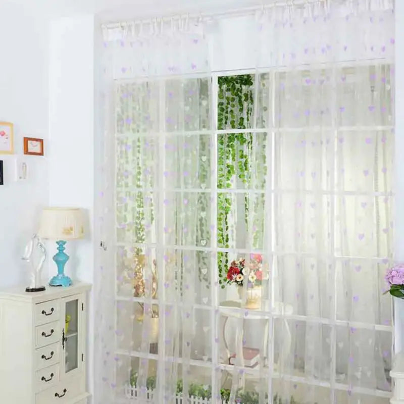 2 Panels White Sheer Voile Curtains – Decorative Hollow Heart Rod Pocket Window Drapes