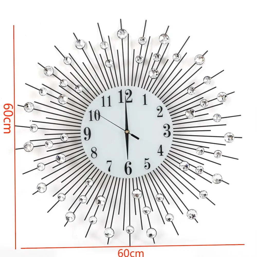 Modern Crystal Diamond Wall Clock – 3D Luxury Silent Metal Flower Clock for Home Décor