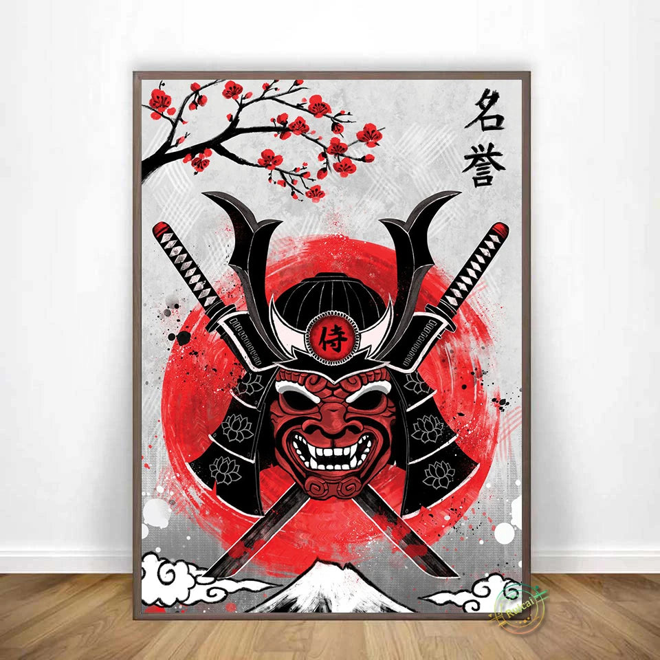 Japan Samurai Geisha Panda Koi Fish Yin Yang Canvas Wall Art – Modern Decorative Home Decor