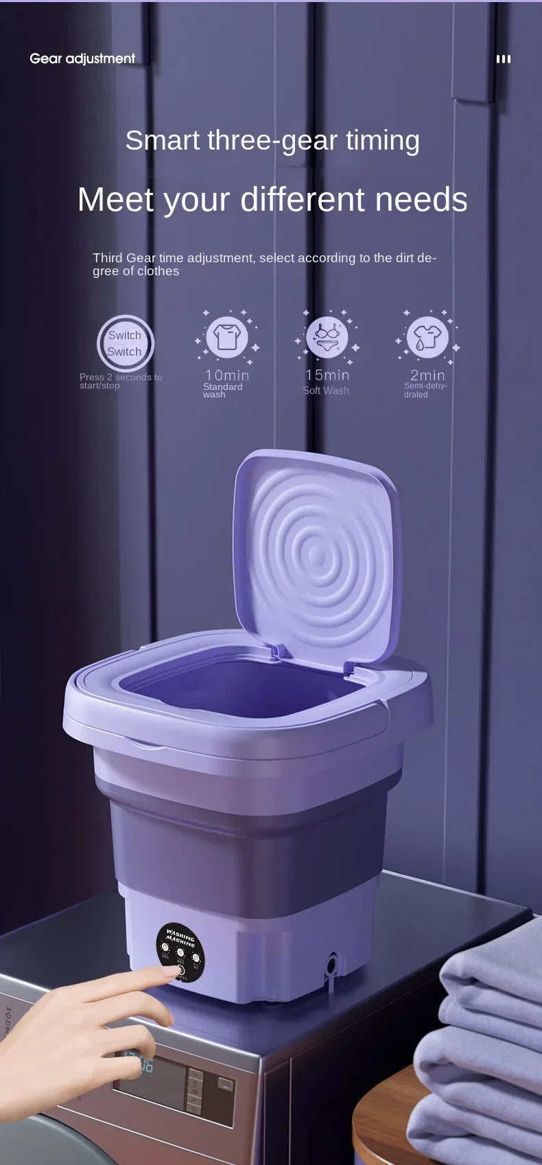 BALASHOV Portable Small Folding Washing Machine – Compact Washer for Clothes, Socks & Underwear (Travel-Friendly)