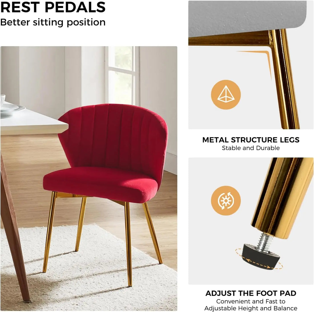 HULALA HOME Velvet Dining Chairs – Modern Armless Accent Chair with Gold Metal Legs