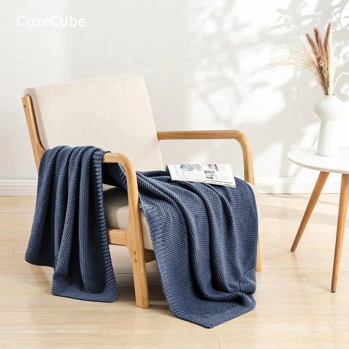 Blue Cable Knit Throw Blanket – Soft, Cozy & Lightweight Decorative Blanket for Couch & Bed