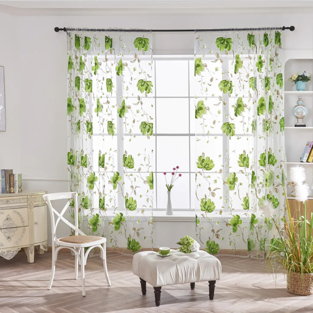 Floral Tulle Sheer Curtains – Elegant White Curtains for Living Room, Bedroom, and Kitchen