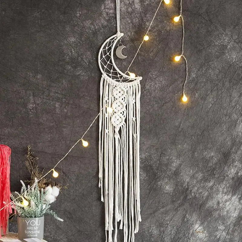 Dreamcatcher Handmade Fabric Wall Art - Chic Tassel Dreamcatcher with Circular Net for Home & Nursery