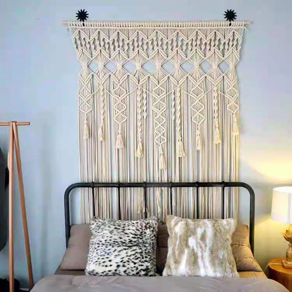 Macrame Door and Window Tapestry – Handwoven Cotton Rope Wall Hanging for Bohemian Home Décor