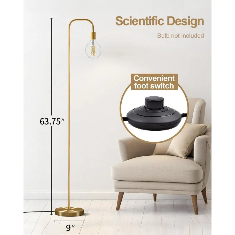 63.75'' Industrial Antique Brass Gold Minimalist Floor Lamp for Living Room, Bedroom and Office